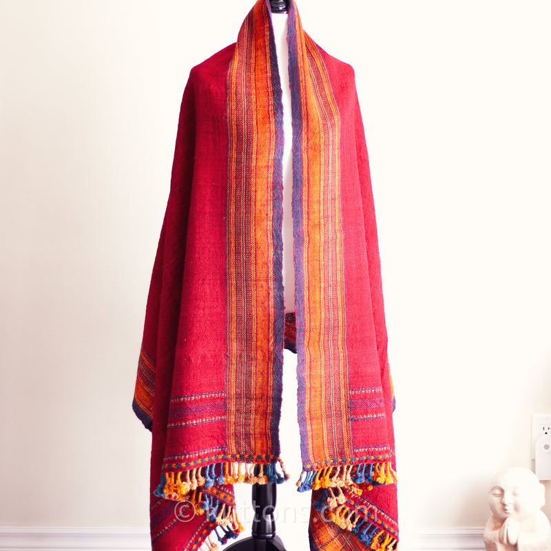 Handspun & Handwoven Colourful Woolen Shawl 