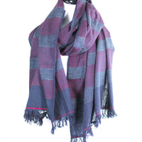 Handspun & Handwoven Pure Cotton Scarf - Frayed Edges | Black-Red, 23x76"