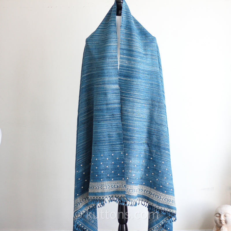 Handspun, handwoven, embriodered shawl wrap