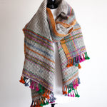Handspun & Handwoven Woolen Shawl Wrap - Rustic Throw | Colourful Stripes, 37x85"