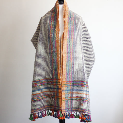 Handspun & Handwoven Woolen Shawl Wrap - Rustic Throw