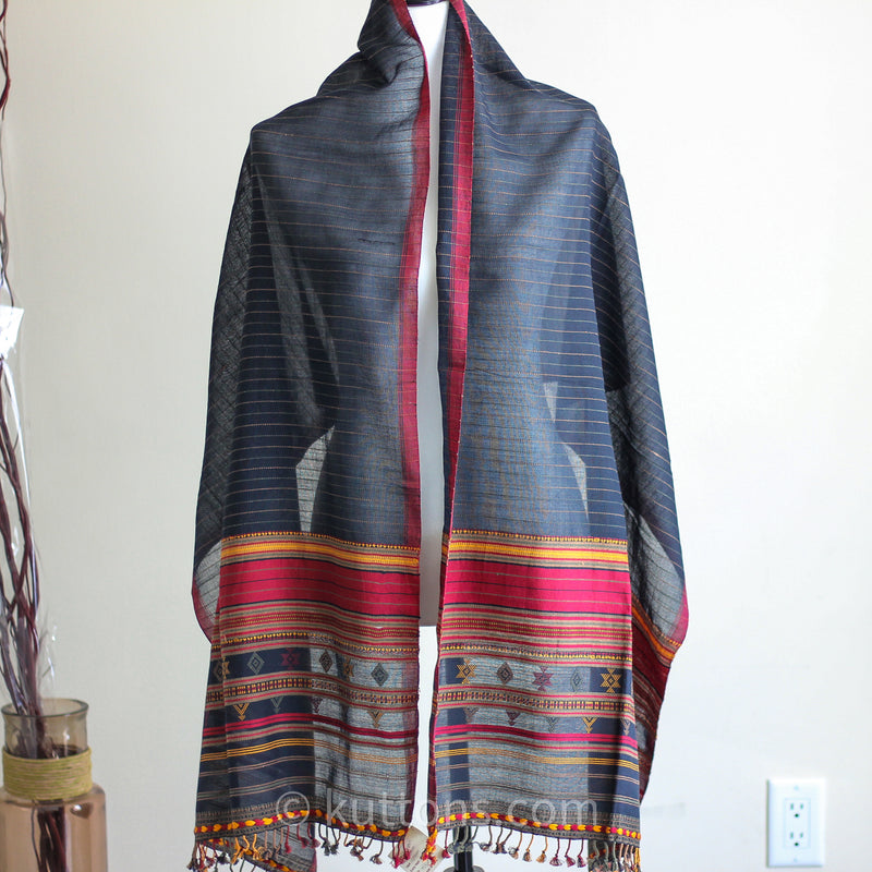 Handcrafted Bhujodi 100% cotton stole wrap with tassels