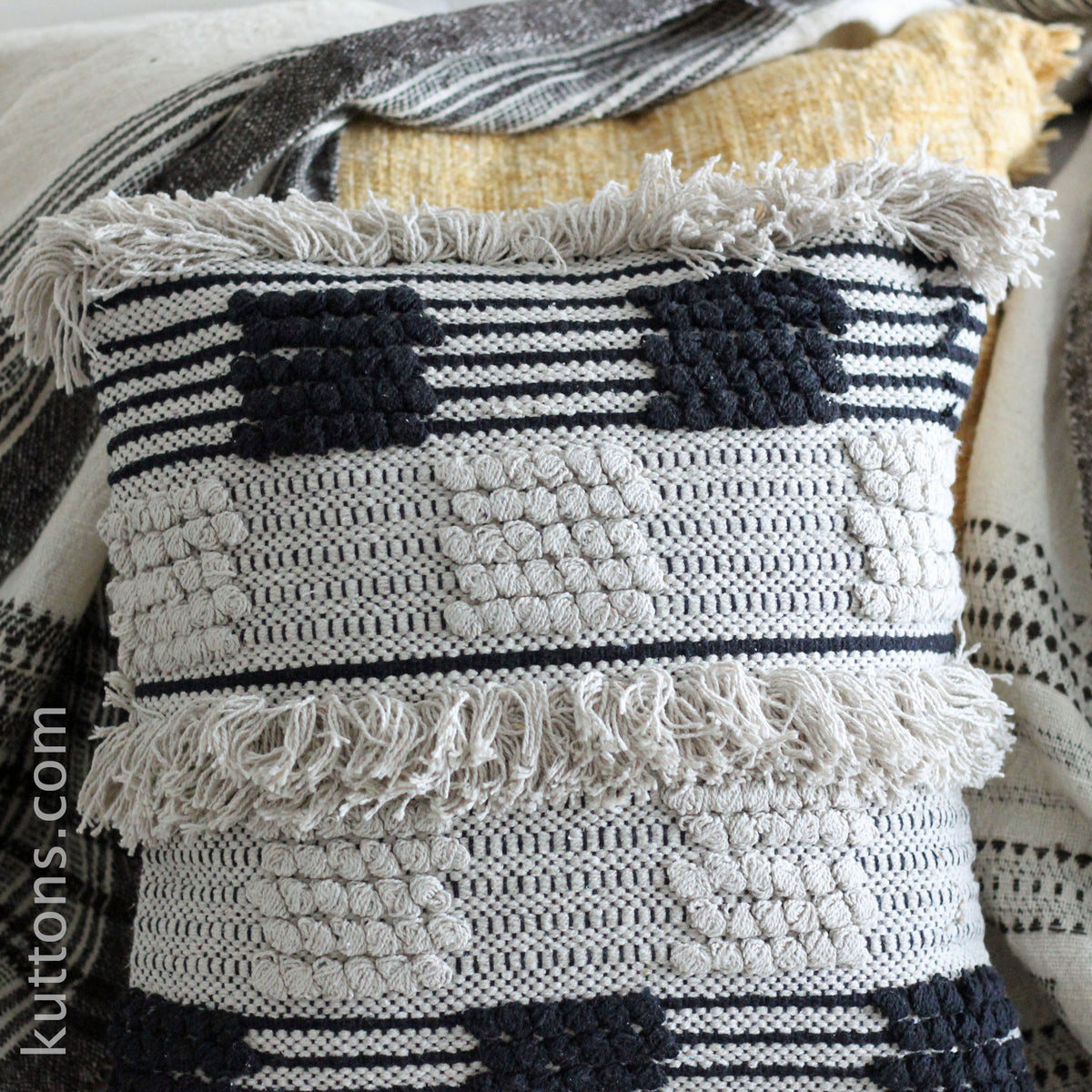 Hand Woven Boho Cotton Throw Pillow Cover - Tufted Decorative Cushion