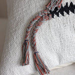 Handwoven Cotton Boho Pillow Cover - Playful Long Tassel Knots | Cream Decorative Cushion, 18"