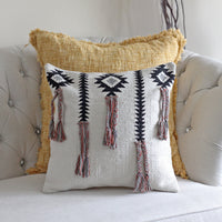 Handwoven Cotton Boho Pillow Cover - Playful Tassel Knots