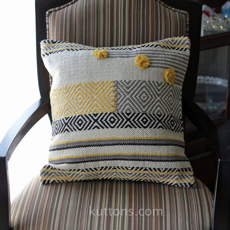 Handwoven Jute & Cotton Boho Kilim Pillow Cover Sets - Throw Pillows | Cream-Yellow, (Set of 2, Multiple Options), 18x18"