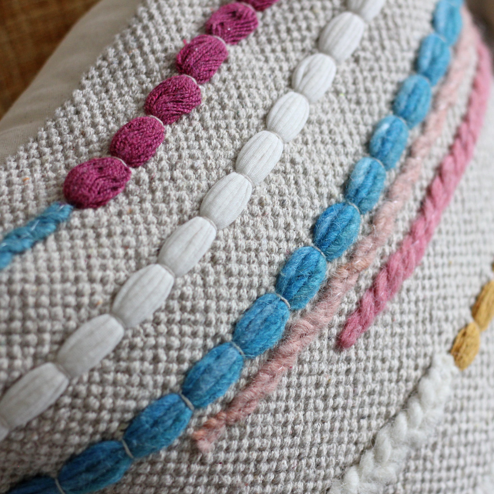 Handwoven 100% Cotton Throw Pillow Cover - Decorative Hand Knotted Accent Cushion | Cream, 18"