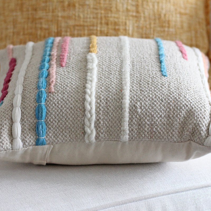 Handwoven 100% Cotton Throw Pillow Case - Decorative Hand Knotted Cushion | Cream, 18"