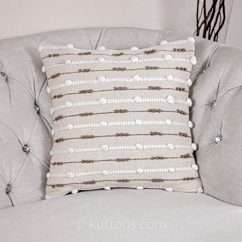 Handwoven Cotton and Jute Textured Cushion Cover | Cream, 18x18" Square