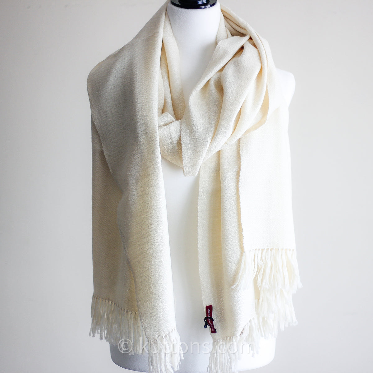 Handwoven Eri (Peaceful) Silk & Merino Wool Shawl - Soft, Cozy, Lightweight Wrap | Cream, 24x84"
