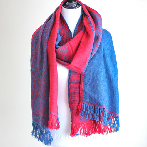 Handwoven Himalayan & Merino Wool Wrap - Dyed with Natural Organic Dyes (Red Madder & Indigo Blue)