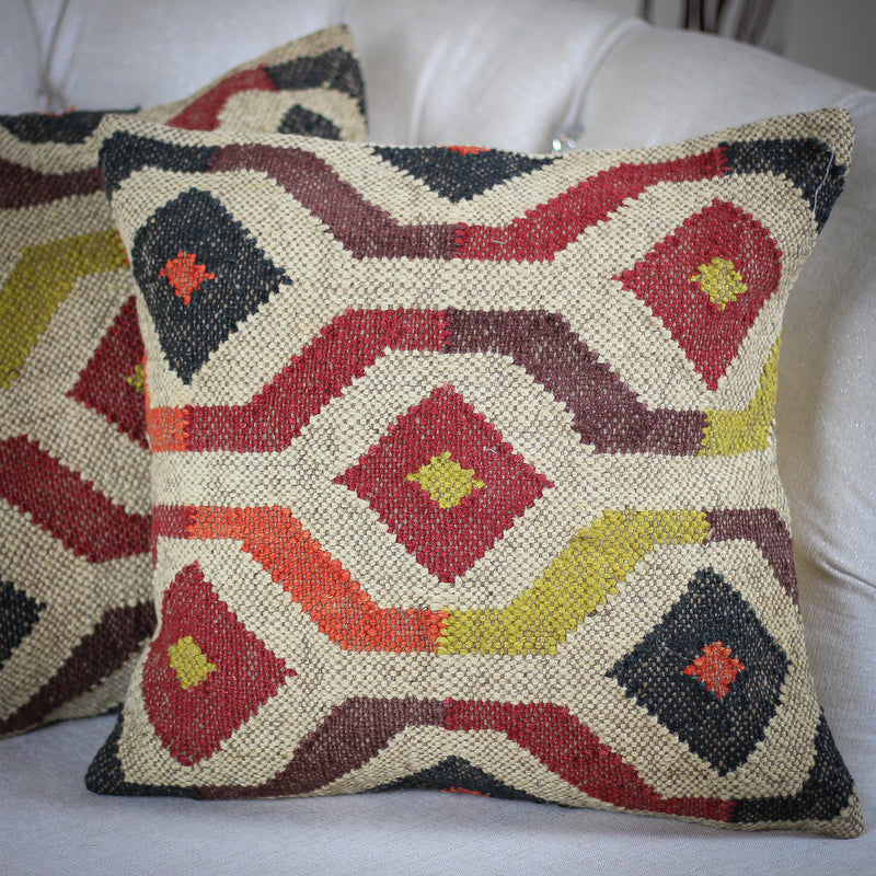 Handwoven Jute & Cotton Boho Kilim Pillow Cover Sets - Throw Pillows