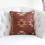 Handwoven Rustic Kilim Throw Pillow Cover - Jute Bohemian Kilim Cushion | Brown, 18x18"