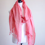 Handwoven Linen Stole - Hand-Dyed with Natural Sappanwood | Pink Wrap, 26x88"