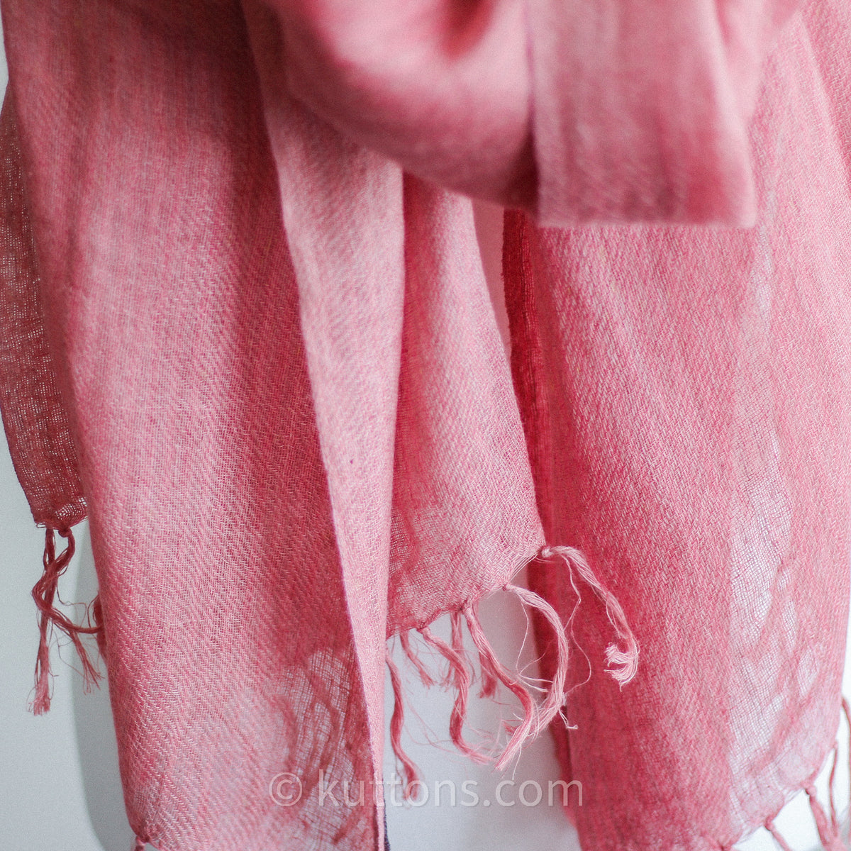 Handwoven Linen Stole - Hand-Dyed with Natural Shellac | Pink Wrap, 26x88"
