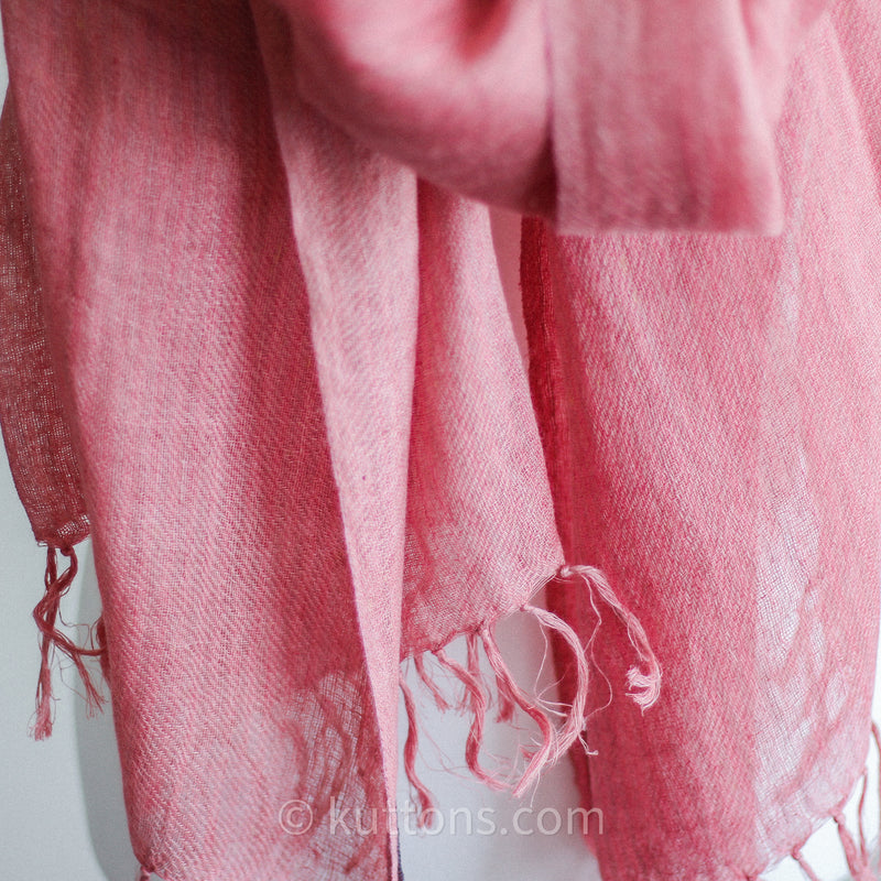 Handwoven Linen Stole - Hand-Dyed with Natural Shellac | Pink Wrap, 26x88"