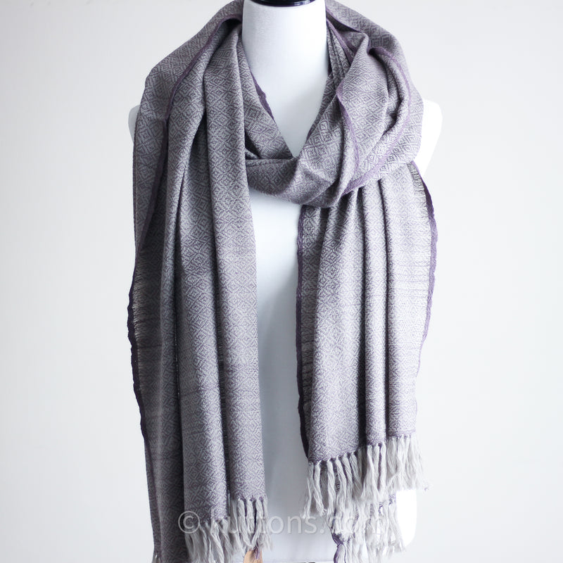 Handwoven Merino & Himalayan Wool Wrap - Naturally-Dyed with Shellac & Haritaki Herb | Purple, 26x86"