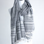 Handwoven Organic Cotton Wrap with Tassels - Organic Kala Cotton Scarf | Gray, 24x80"