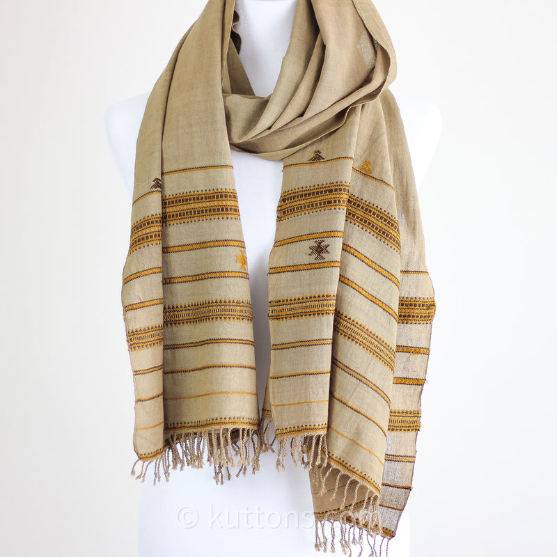 Handwoven Organic Kala Cotton Scarf - Wrap with Tassels