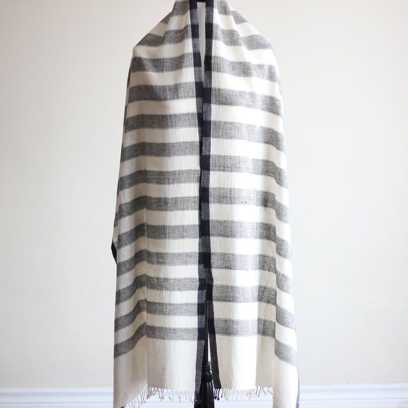 Handwoven Organic Kala Cotton Wrap with Tassels - Genetically Pure Organic Cotton Scarf