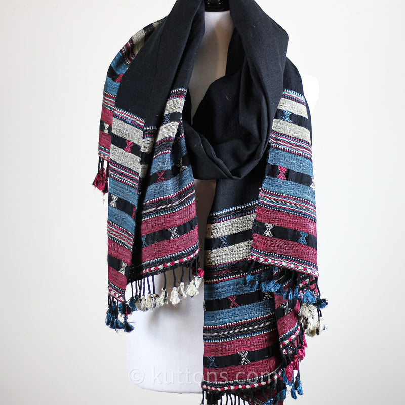 Handwoven Tussar Silk & Merino Wool Ethnic Pagdi Shawl Wrap