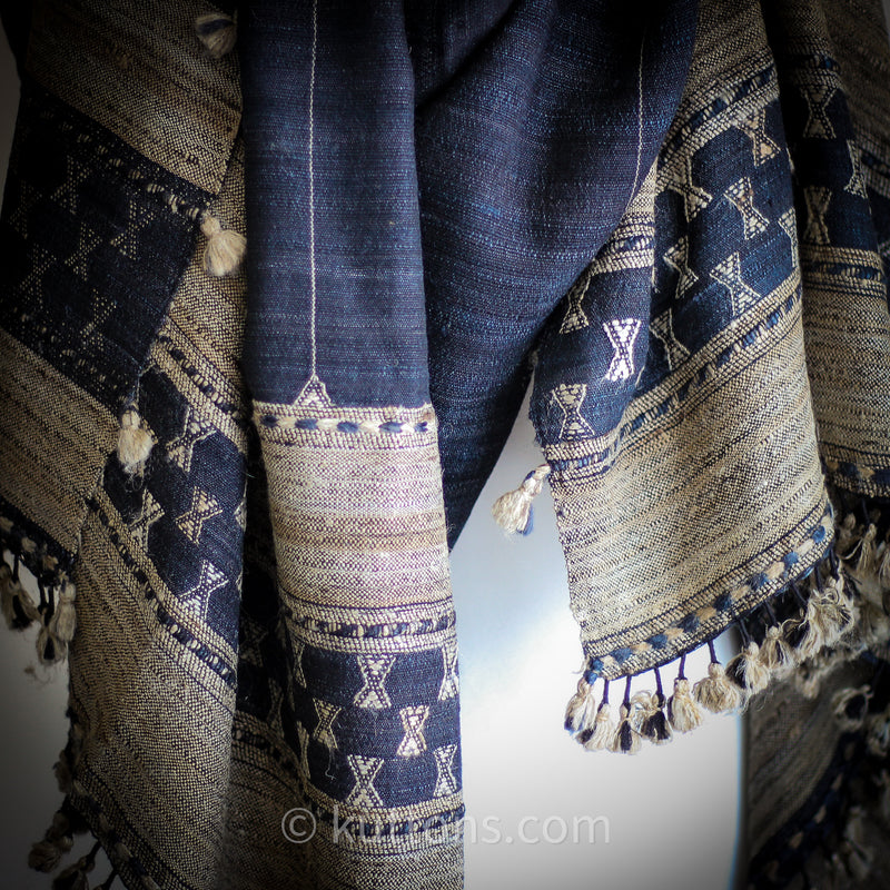 Handwoven Tussar Silk & Merino Wool Shawl with Tassels
