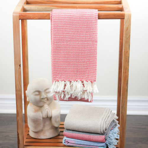 Handwoven Waffle Weave Pure Cotton Towel - Bath Room Decor | Red, 29x62"