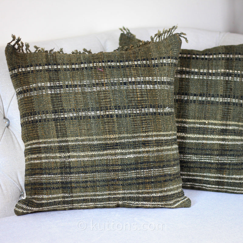 handcrafted wool and cotton rustic pillow cover