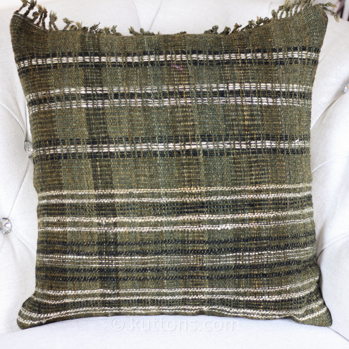 handmade rustic green wool & cotton pillow case