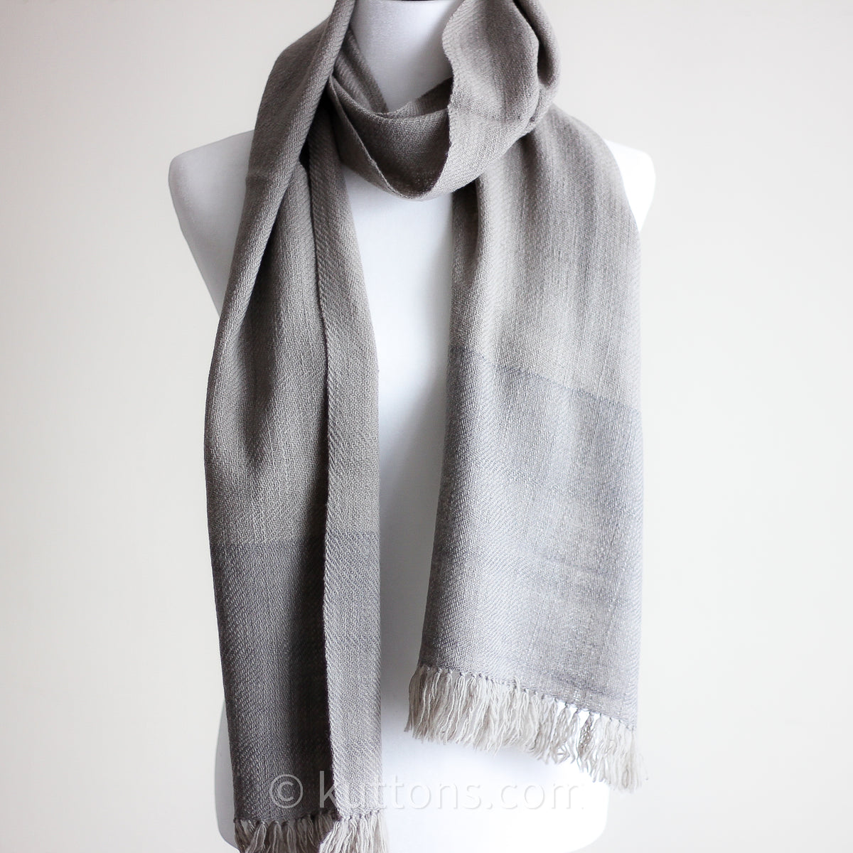 Handwoven Woolen Scarf - Naturally-Dyed with Haritaki (Harada) Herb | Gray, 12x74"