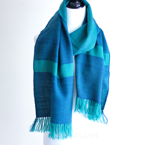 Handwoven Woolen Scarf - Naturally Dyed with Indigo and Tesu Flowers