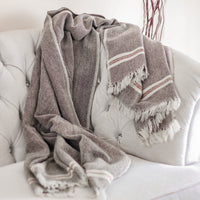 Handwoven Woolen Throw cum Blanket - Rustic Charm | Cream-Brown, 44x78"