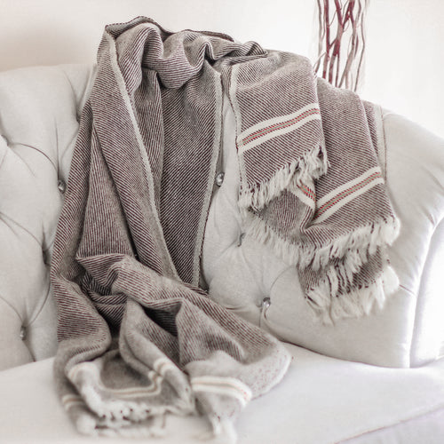 Handwoven Woolen Throw cum Blanket - Rustic Charm | Cream-Brown, 44x78"