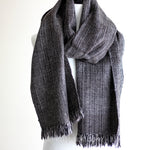 Himalayan Raw Sheep Wool Scarf - Handspun & Handwoven in Ladakh | Gray, 16x75"