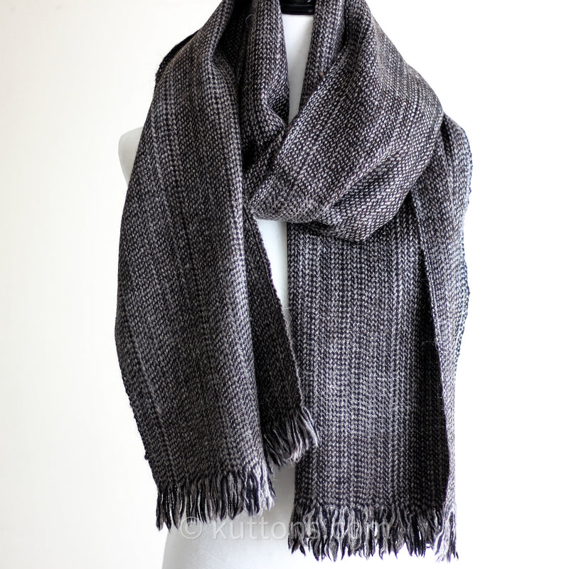 Himalayan Raw Sheep Wool Scarf - Handspun & Handwoven in Ladakh | Gray, 16x75"