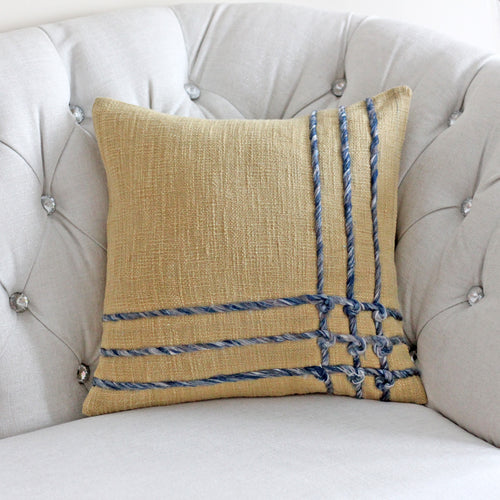 100% Jute Cotton Throw Pillow Cover - Twill Greyish Braids | Decorative Mustard Cushion, 16"
