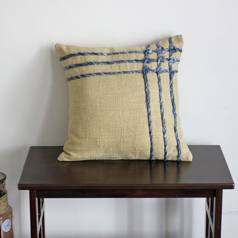 Jute Cotton Pillow Cover - Embellished with Twill Greyish Braids