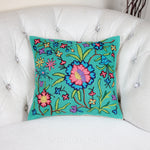 Kashmiri Ari Embroidery Handcrafted Cushion Cover - Cotton & Wool | Green Pillow, 16x16"