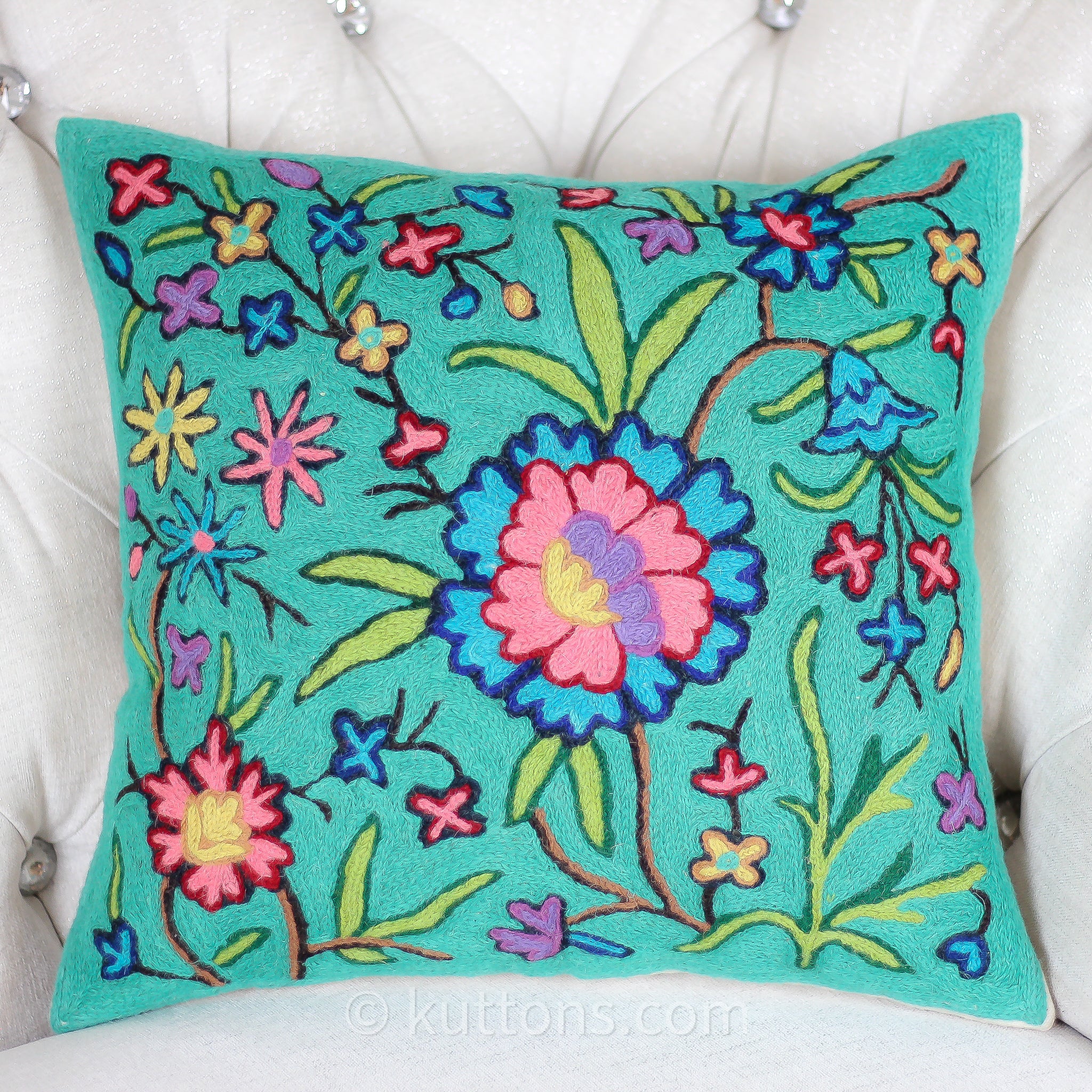 Kashmiri Ari Embroidery Handcrafted Cushion Cover - Cotton & Wool