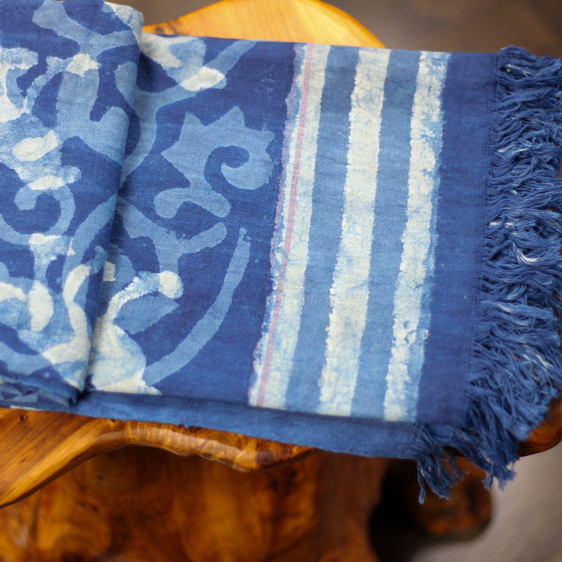 naturally dyed handmade cotton bath towel - blue