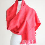 naturally dyed handwoven scarf coral red
