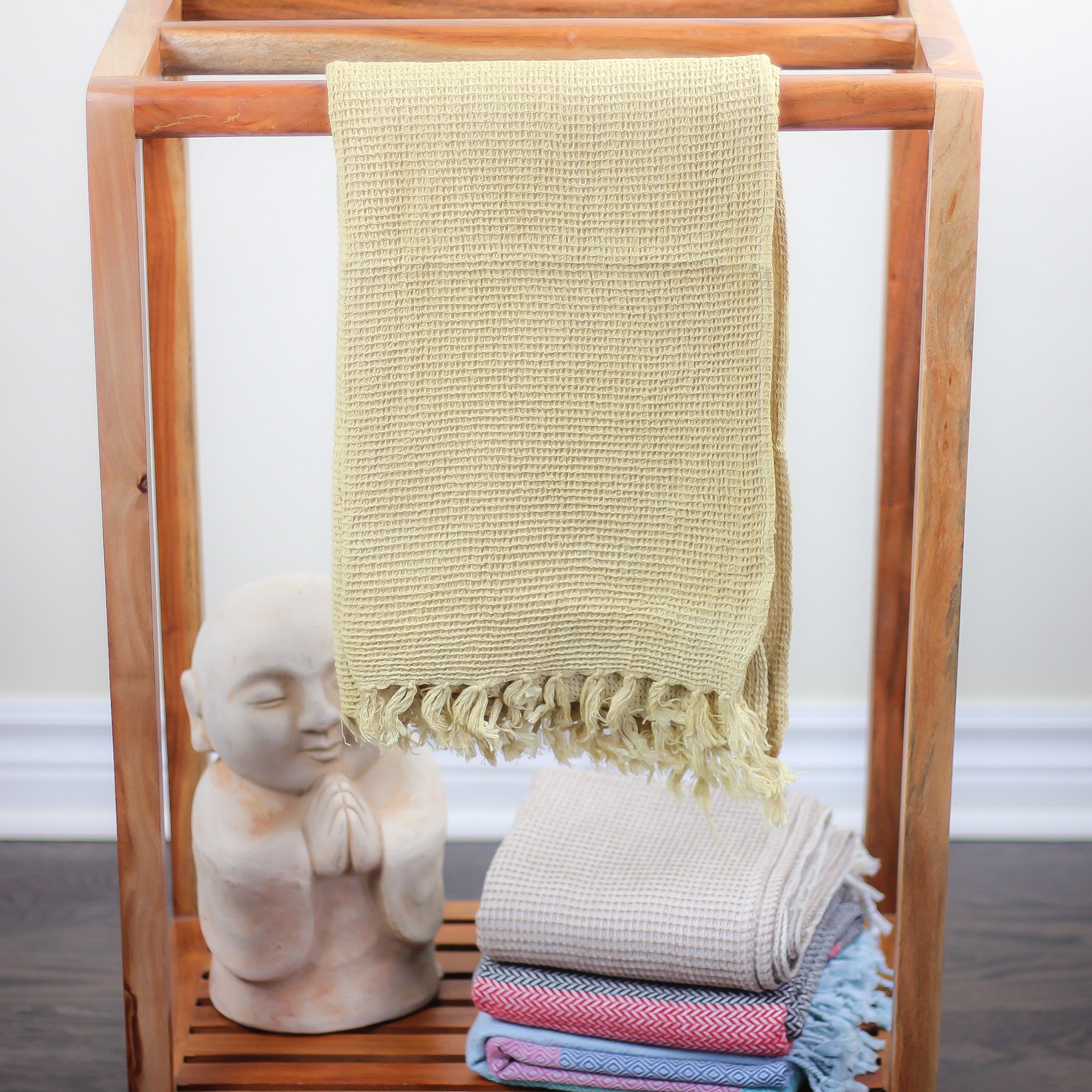 Naturally Dyed Waffle Weave Handwoven Pure Cotton Towel - Bath Room Natural Decor | Mustard, 20x58"