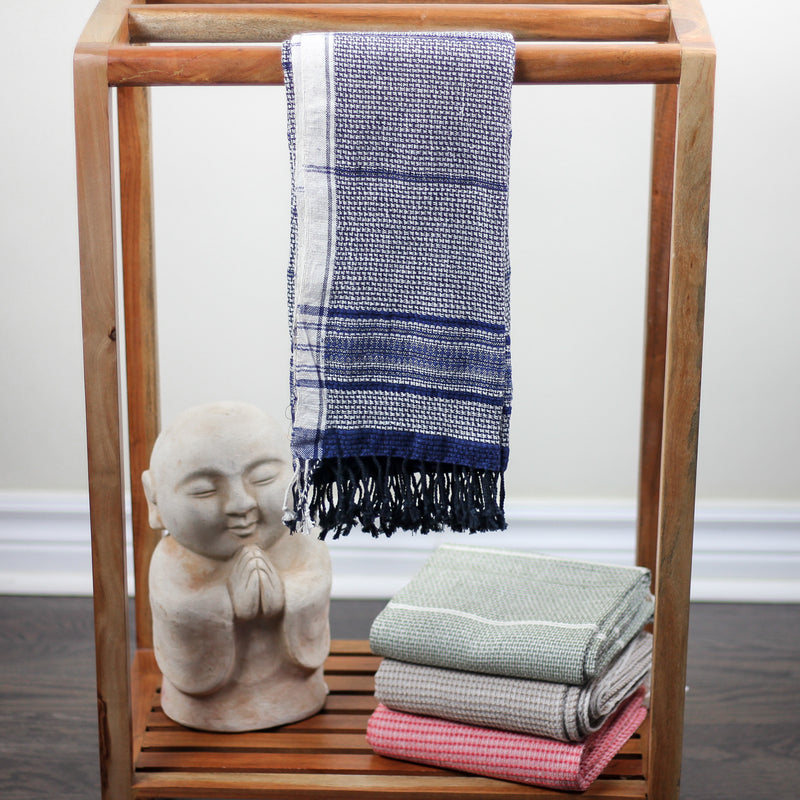 Organic Kala Cotton Handwoven Decorative Towel - Bathroom Decor | Blue, 27x56"