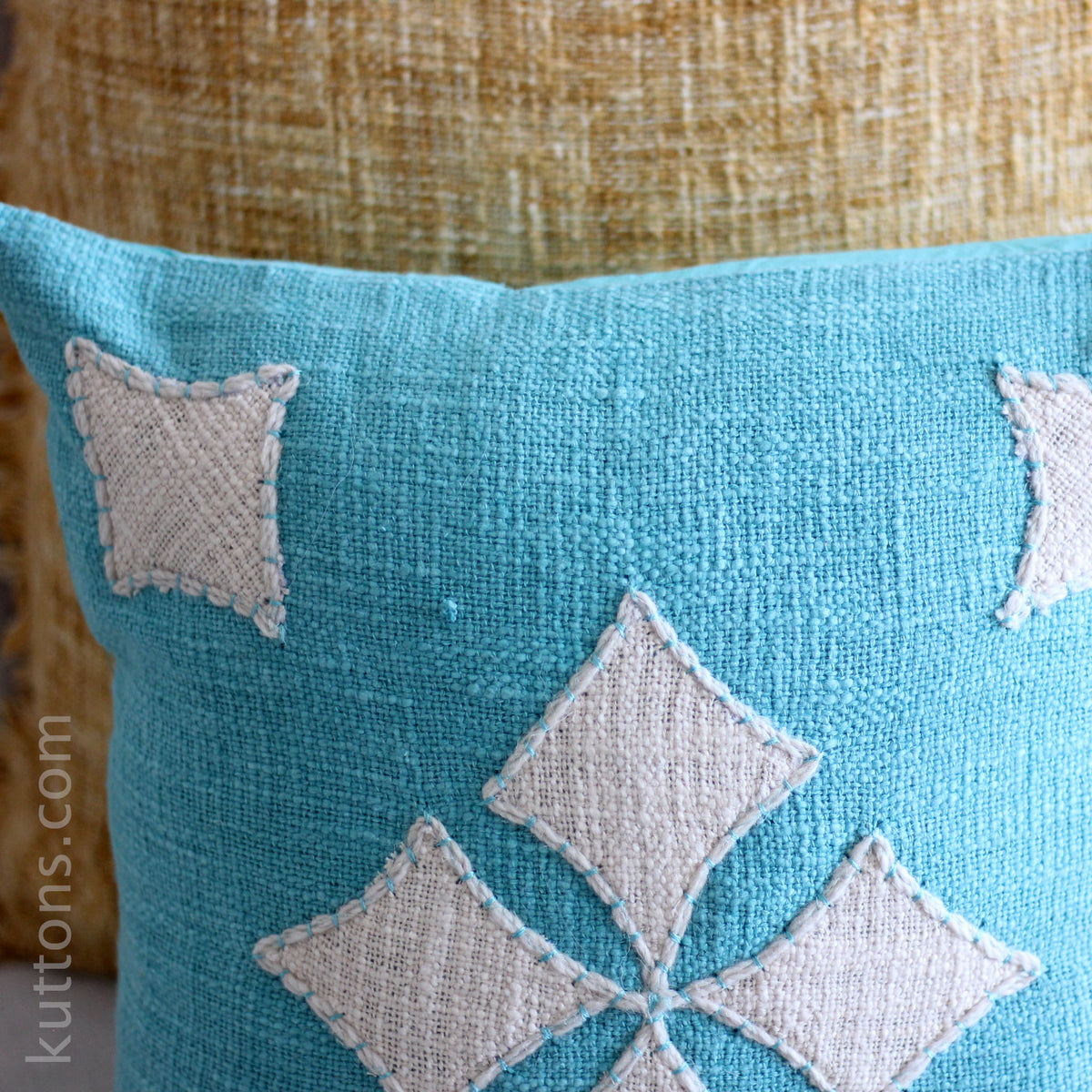 Sky Blue Cotton Jute Throw Pillow Cover - Natural Texture | Blue Cushion, 16x16"