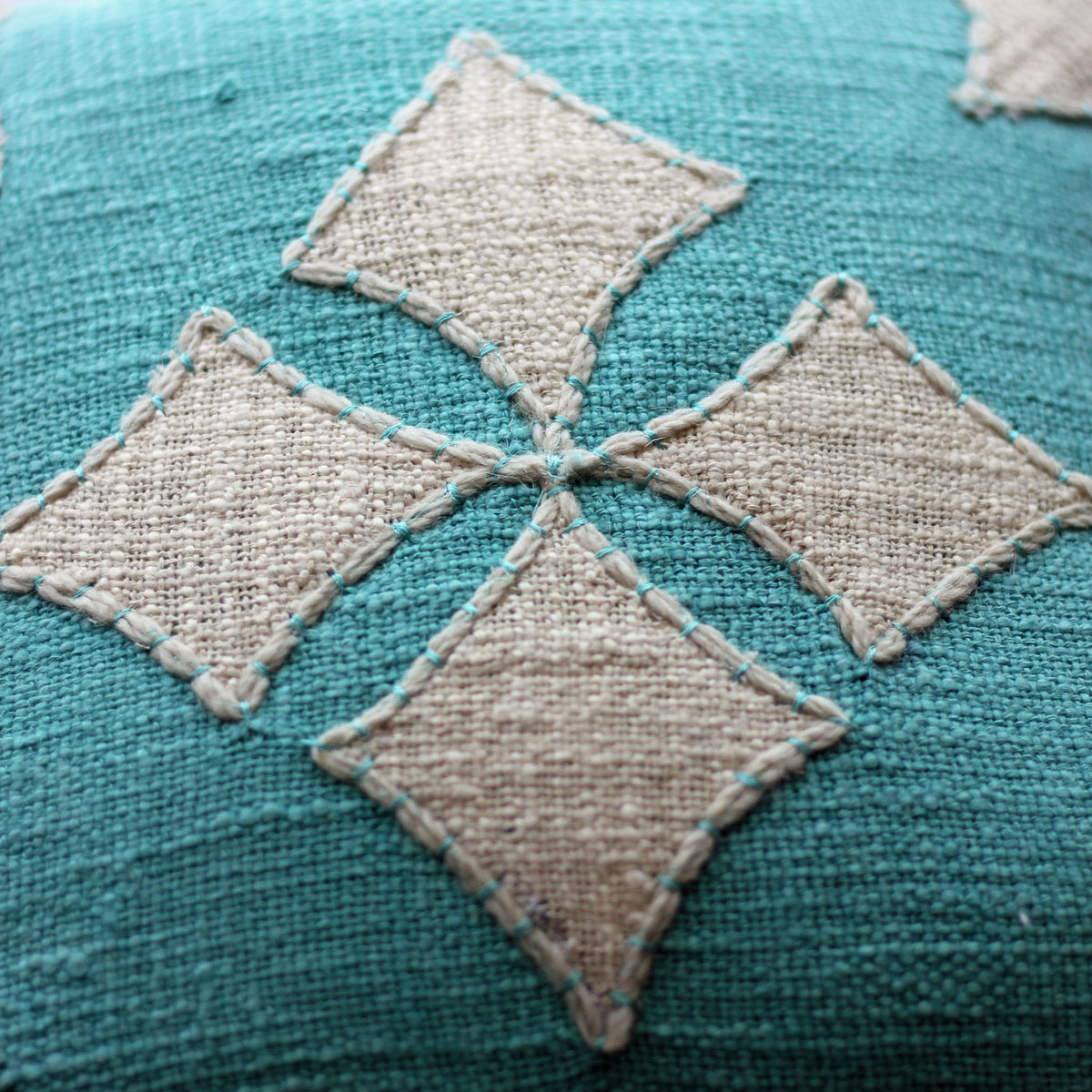 Sky Blue Cotton Jute Throw Pillow Cover - Natural Texture | Blue Cushion, 16x16"