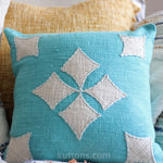 Sky Blue Cotton Jute Throw Pillow Cover - Natural Texture | Blue Cushion, 16x16"