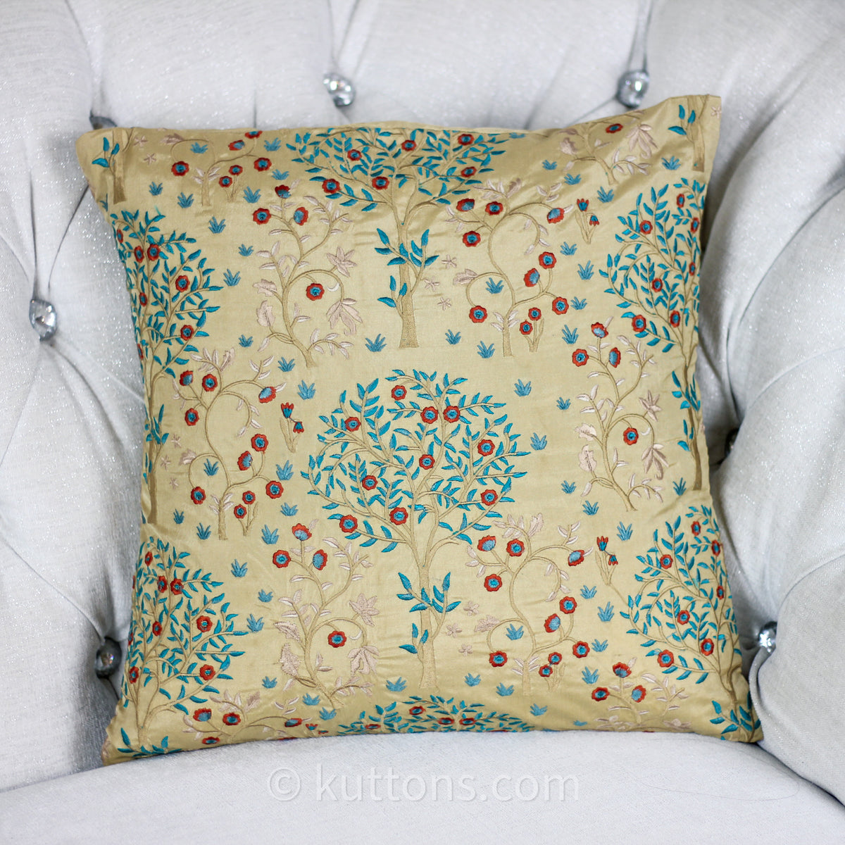 Taru Embroidered Silk Blend Decorative Cushion Cover