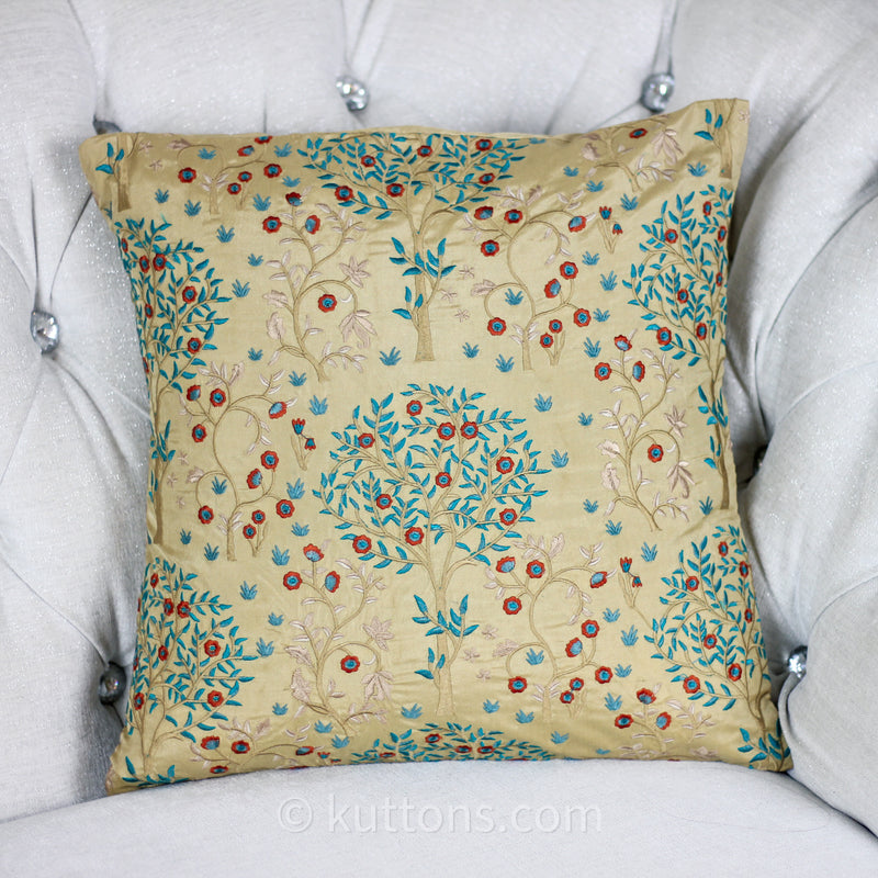 Taru Embroidered Silk Blend Decorative Cushion Cover