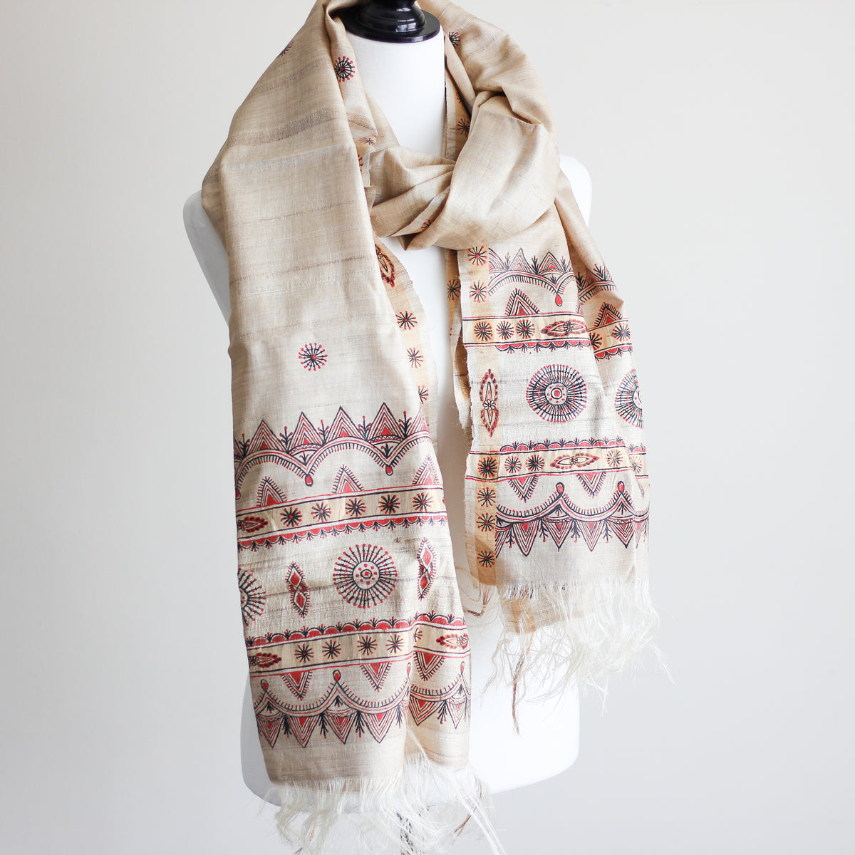 Tribal Godana Handpainted, Handwoven Silk Wrap - Natural Colours