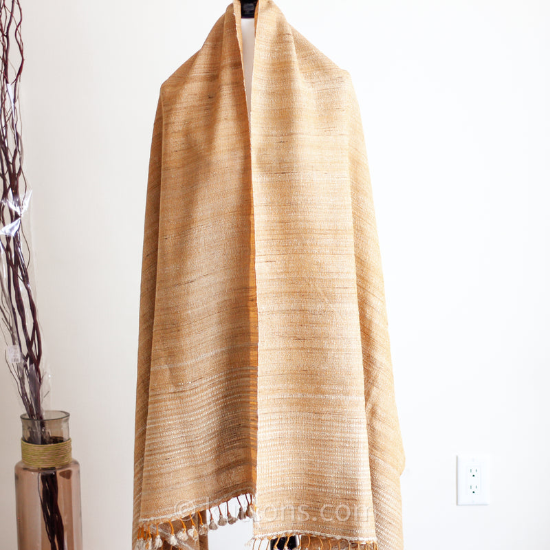 Tusser Silk & Merino Wool Handmade Shawl - Tassels